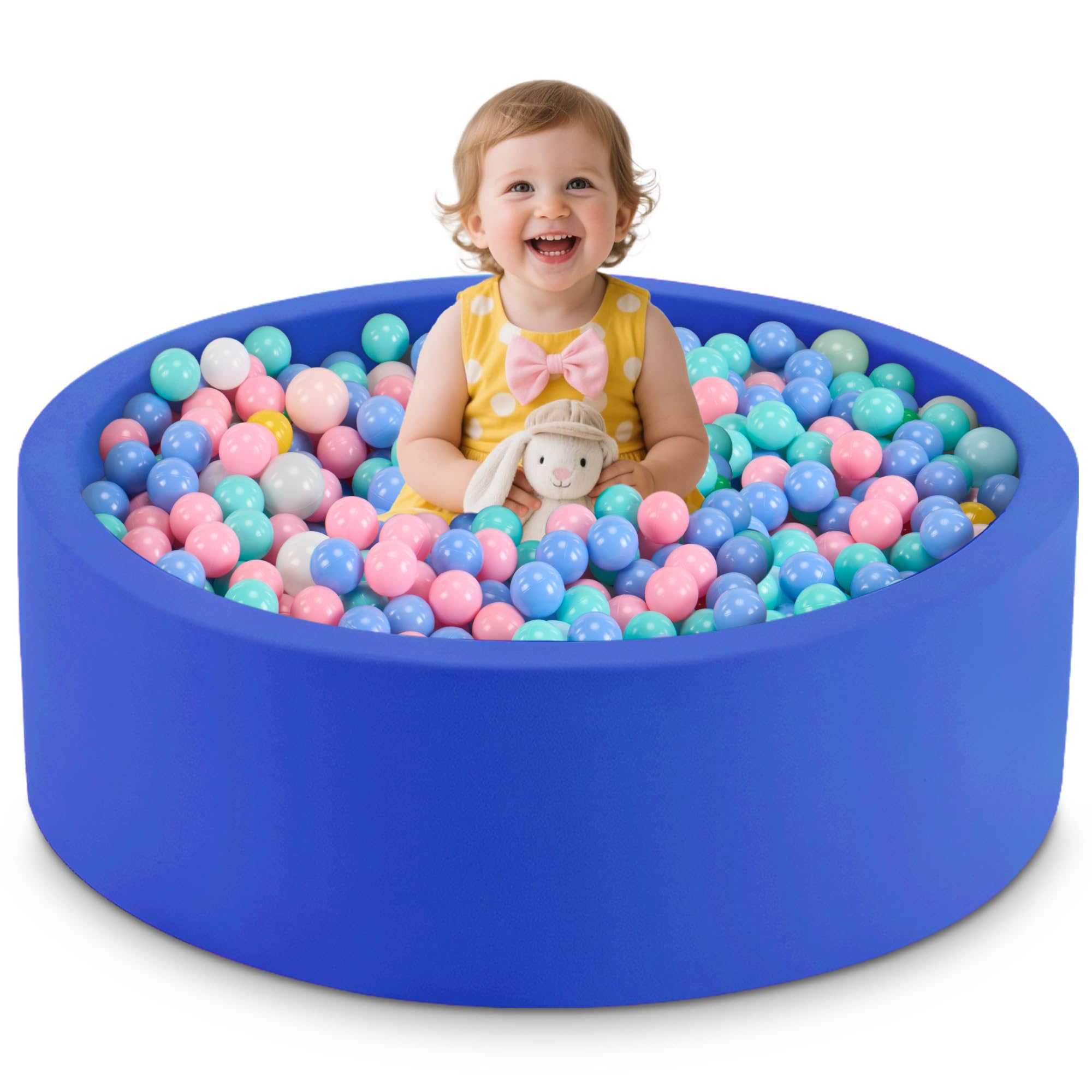 35.4" x 11.8" Foam Ball Pit for Toddlers, Baby Round Balls Pool for Babies 1-3, Kids Play Ball Pits for Boys and Girls, Balls Not Included, Blue