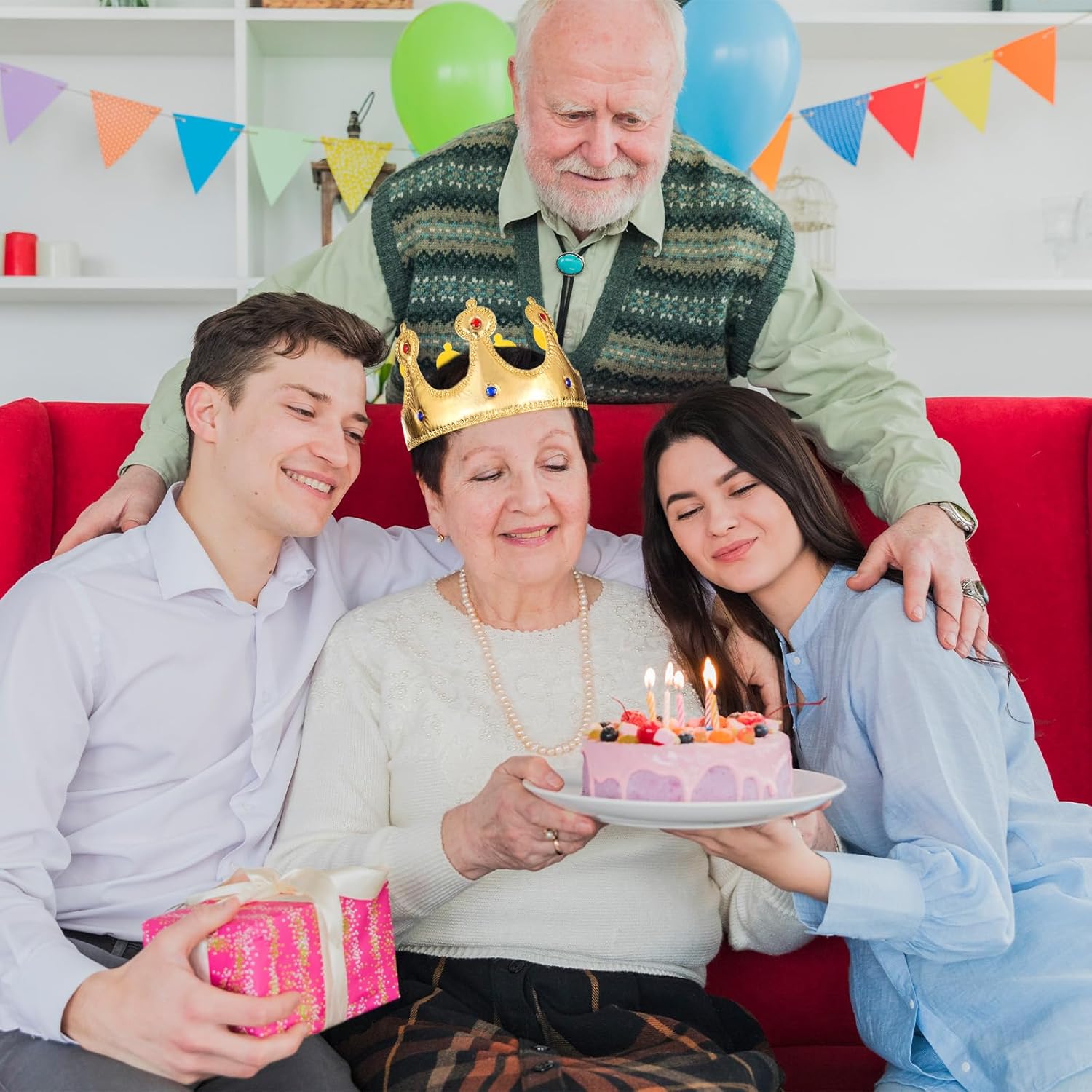 Gold King Crown for Kids Birthday - Sparkling Rhinestone Party Crown with Adjustable Strap, Soft Fabric Hat for Boys Girls Adults, Premium Birthday Party Supplies & Photo Props for Halloween - Image 6