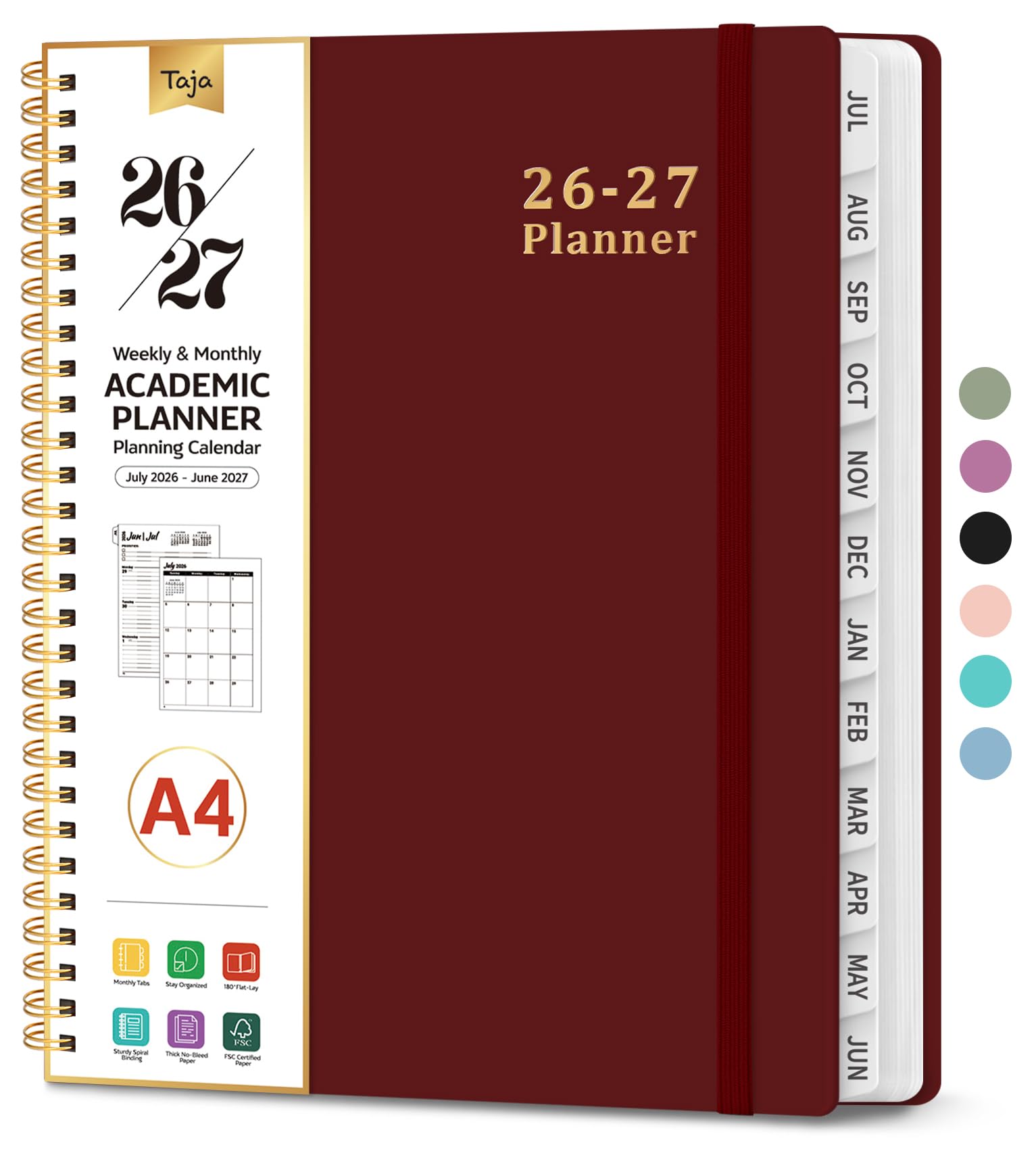 Planner 2026-2027, Weekly and Monthly Calendar Academic Planner for Women, July 2026 - June 2027, Spiral Bound School Planning Tool, Perfect for Teacher, Student, Women & Men, A4 (8.5" x 11