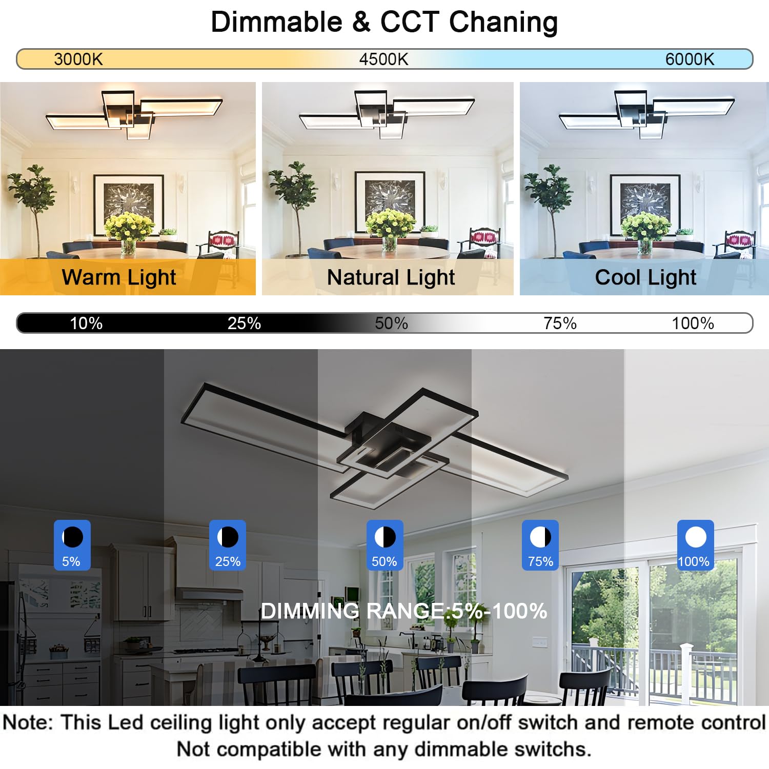 Black Plafoniera LED Soffitto,L130cm Plafoniera Led Soffitto Moderna con Telecomand