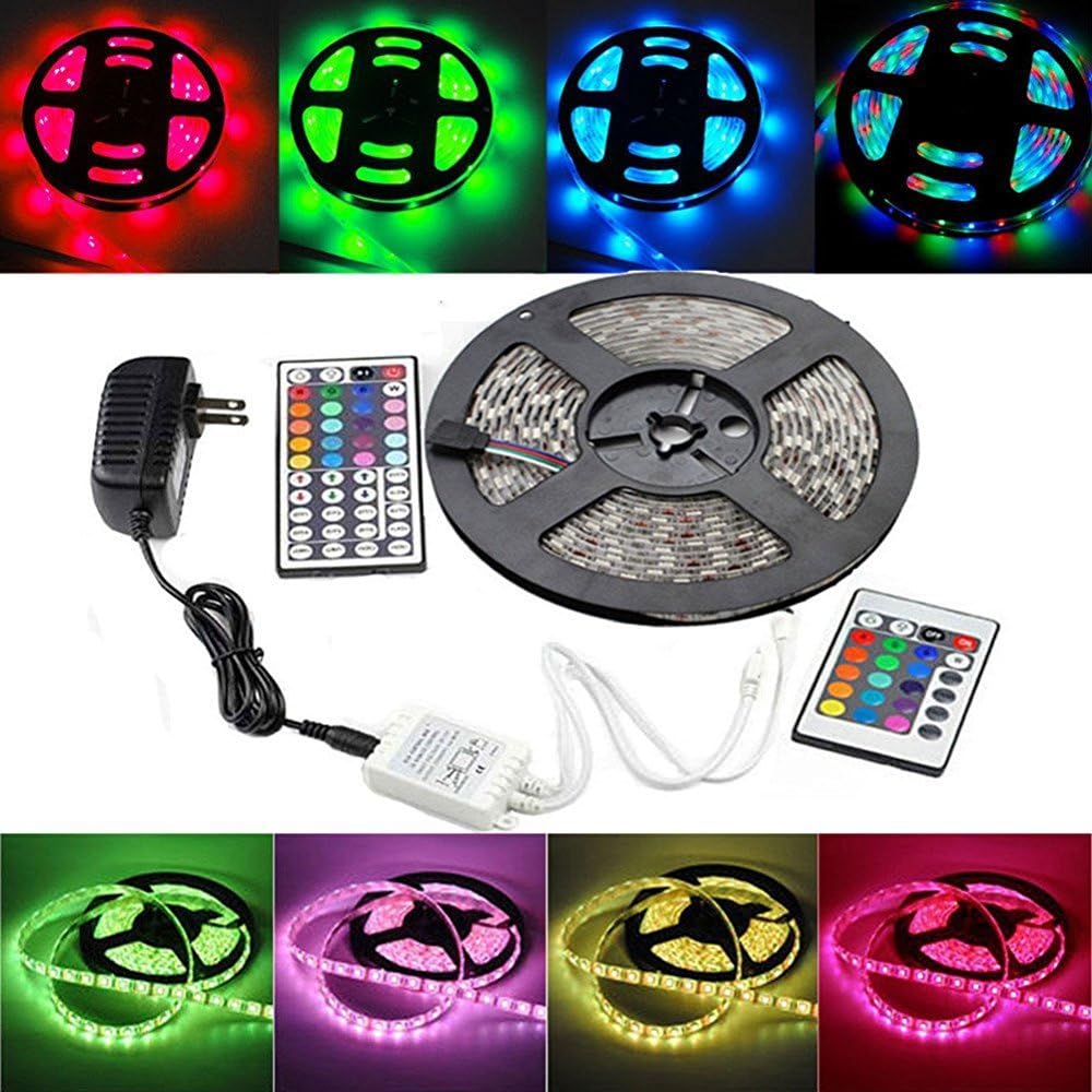 LED Strip Light Kit SMD5050 5M Waterprove Colorful Light 300leds RGB 60leds/M with IR24 Remote and Power Supply for Indoor/Outdoor Decoration ,Garden,Party and Festivals (5050 Waterproof)