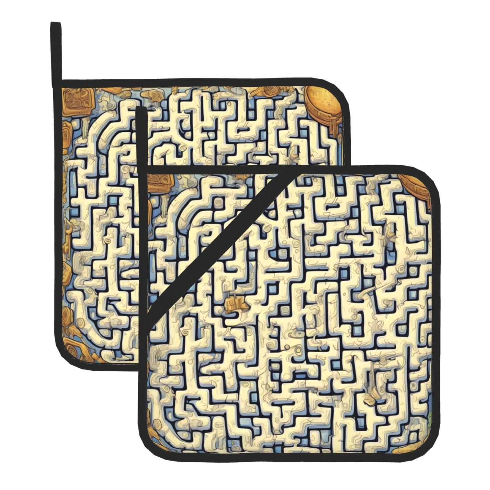 Labyrinth Treasure Map Square Heat Resistant Trivet Set Thick and Durable for Baking Barbecue Cookware Oven
