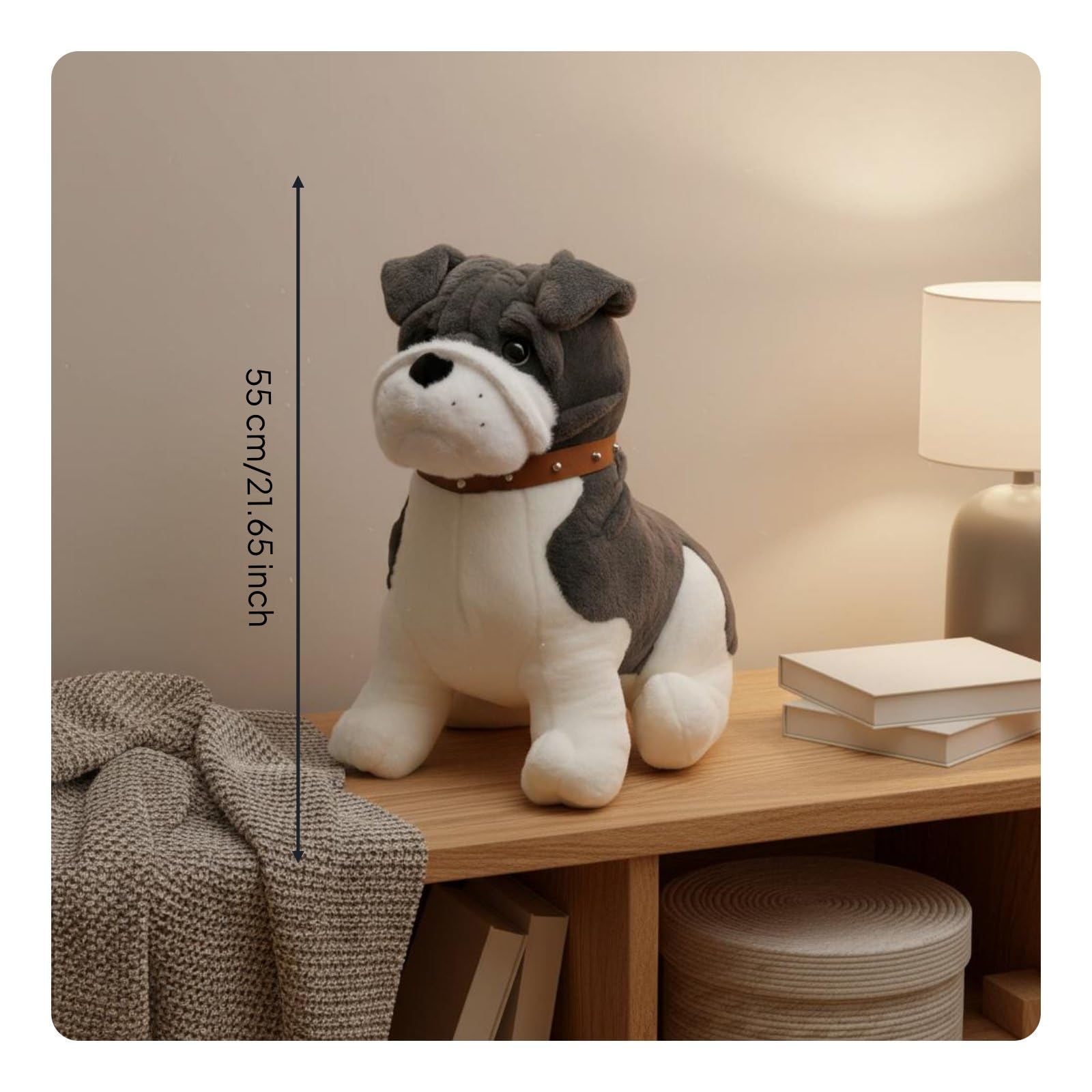 Muñeco Shar Pei de Peluche Perro Juguete Almohada Cojín Decorativo con Tejido Corto Suave y Forma Estable Relleno de Algodón PP Adecuado para, Gris, 55CM