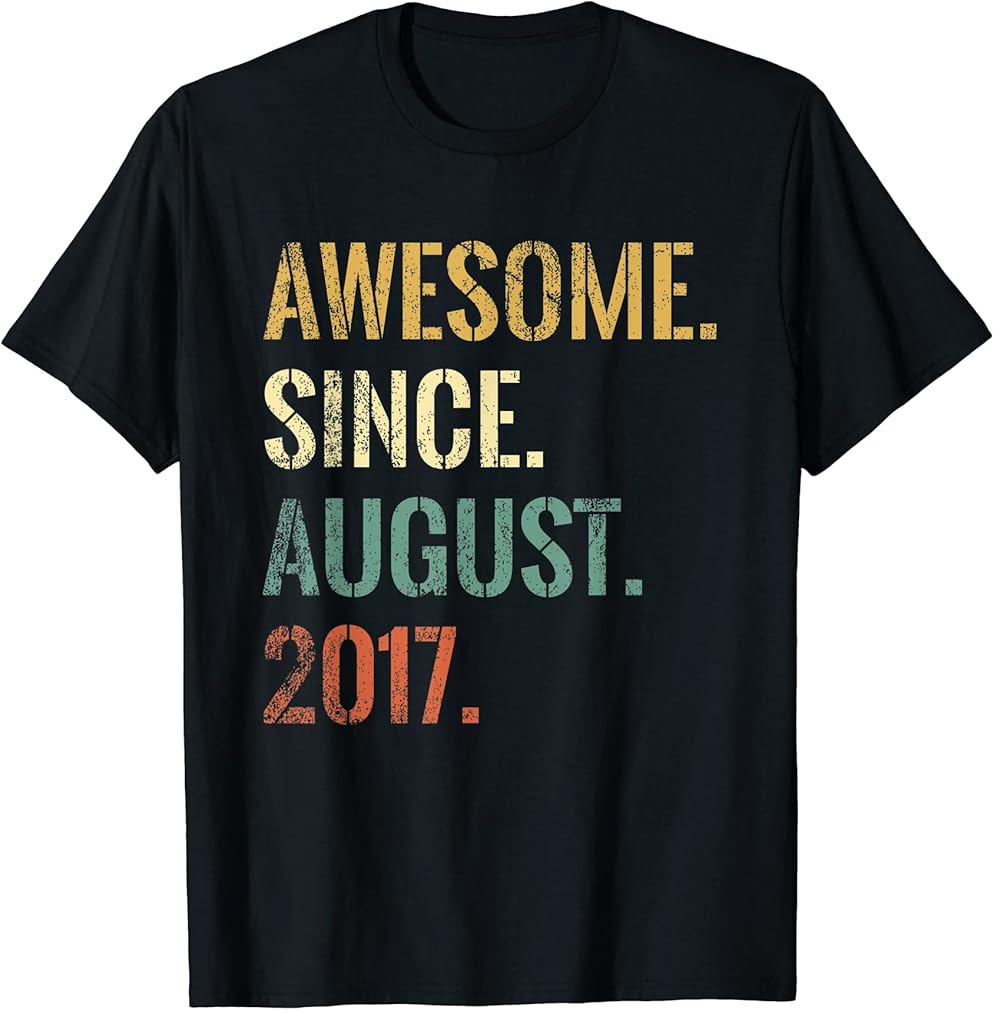 5th Birthday 5 Year Old, Awesome Since August 2017 T-Shirt