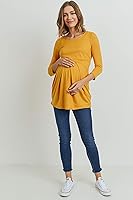 Vista 13 de LaClef - Blusa de maternidad para mujer, cuello redondo, manga 3/4, plisada al frente, estilo peplum Cuadros marrones