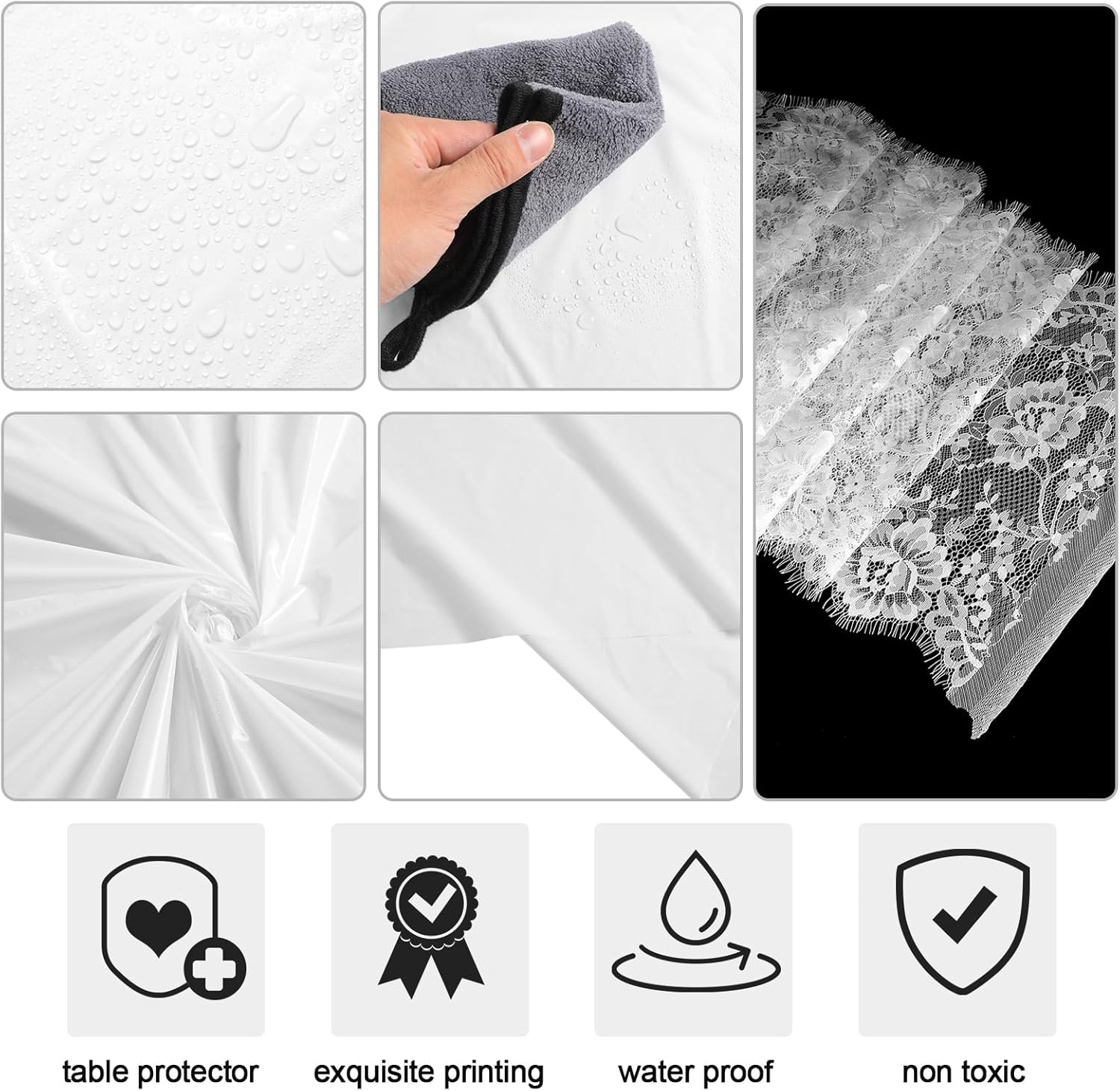 Oudain 6 Pcs Plastic Tablecloth Disposable Rectangular Tablecloth 54 x 108 Inch Tea Party Table Cover Lace Table Runner for Wedding Birthday Baby Shower Anniversary Decoration (Black Runner)
