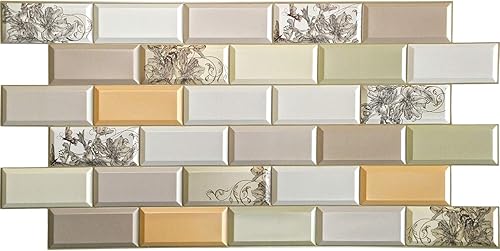 Miniatura 3 de Dundee Deco Panel de pared 3D de PVC con flores de ladrillos sintéticos, color blanco, beige, verde, naranja, 3.2 pies x 1.6 pies (38.2 in x 18.9