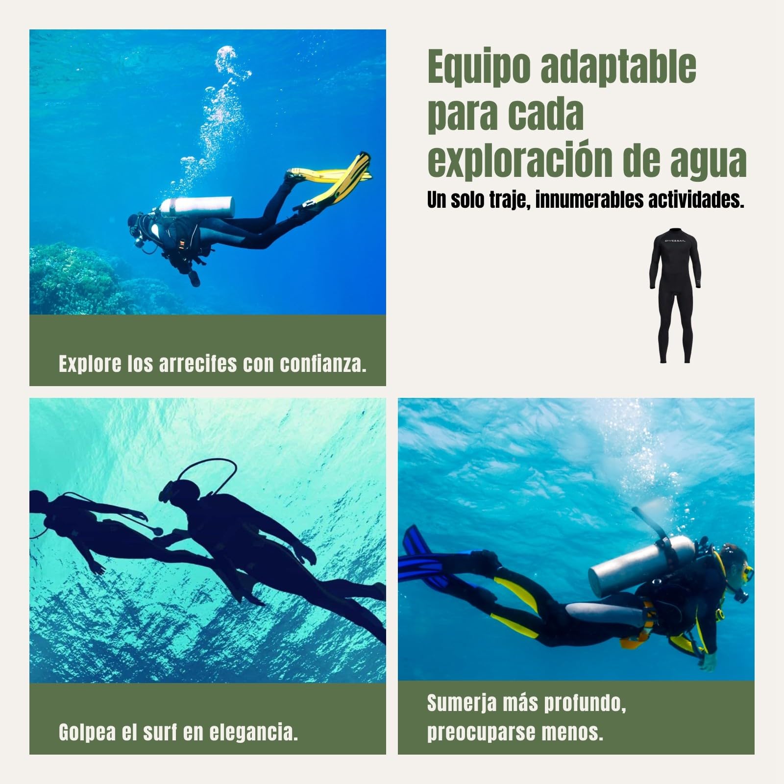 LOVIVER Traje de Neopreno Súper Elástico para Hombres Y Mujeres, Traje de Buceo de Una Pieza de Cuerpo Completo con Cremallera en La Espalda, para Esnórquel,