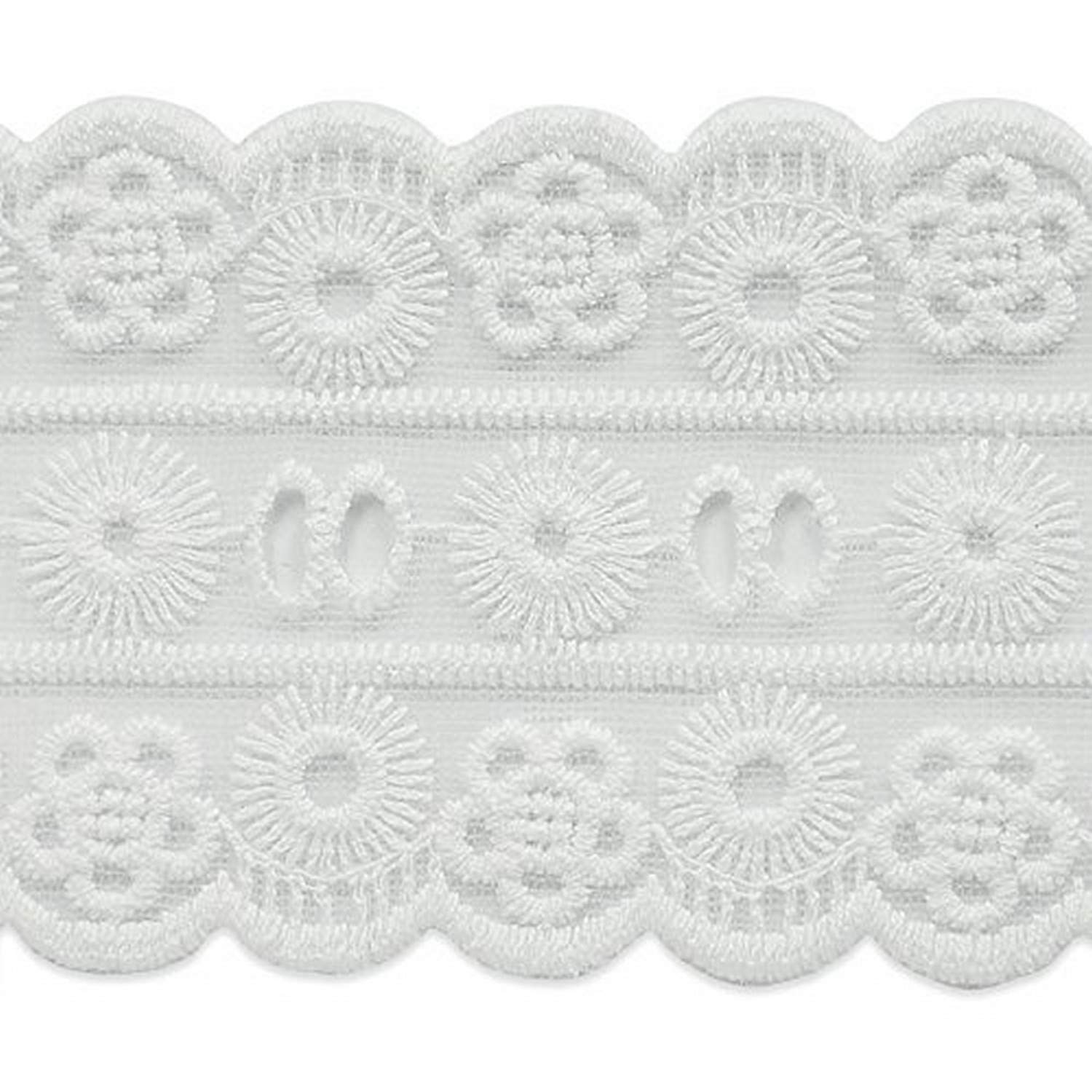 Encaje festoneado blanco de 19 yd para rematar bordes deshilachados con total suavidad
