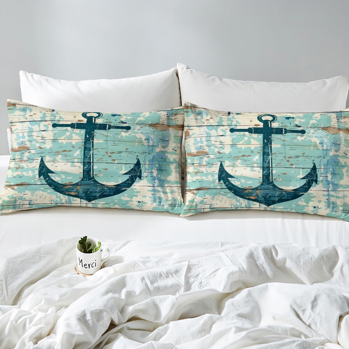 jejeloiu Nautical Anchor Duvet Cover Summer Anchor Toddler Size Bedding Set for Kids Boys Girls Ocean Adventure Themed Comforter Cover Soft Microfiber,No Comforter