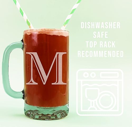 Miniatura 112 de Taza de cerveza de vidrio con monograma grabado de 16 onzas (letra T), regalos de cerveza personalizados de la A-Z para hombres, Día del Padre