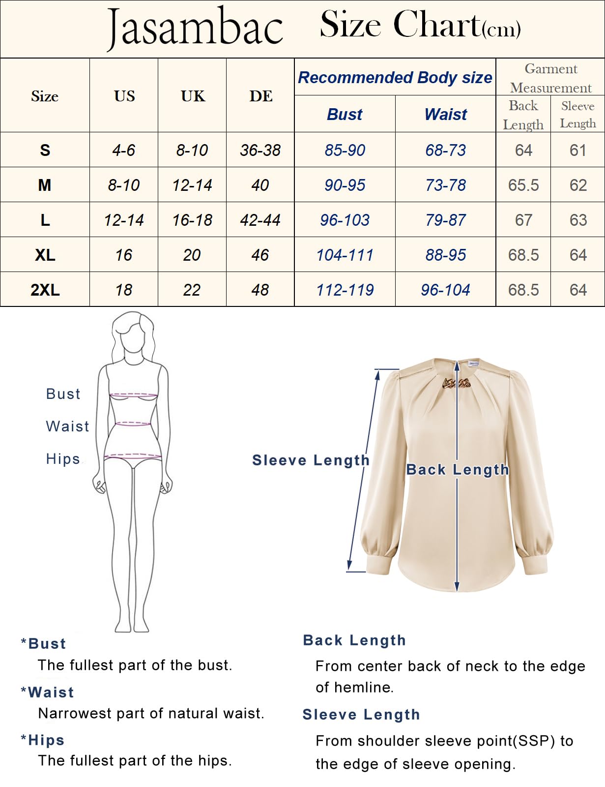 JASAMBAC Camicia da donna in raso, a maniche lunghe, con catena decorativa, elegante, in raso, per feste, da lavoro, in seta