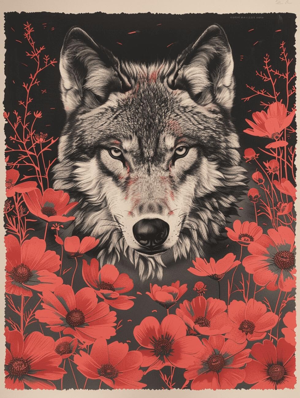 AMBATTERY Animal DIY Bead Embroidery Set Wolves and Flowers Bead Embroidery Kit for Adults Needlepoint Tapestry Set Beaded Stitching 40x50cm