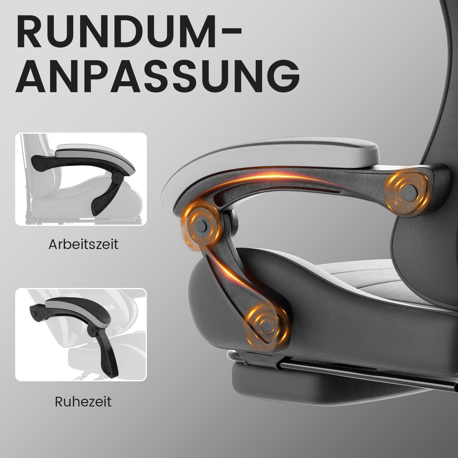 Gaming Chair Computerstuhl Ergonomischer Gaming Stuhl mit Fußstütze Bürostuhl Ergonomischer Computerstuhl mit Lendenwirbelstütze (BLKGY)