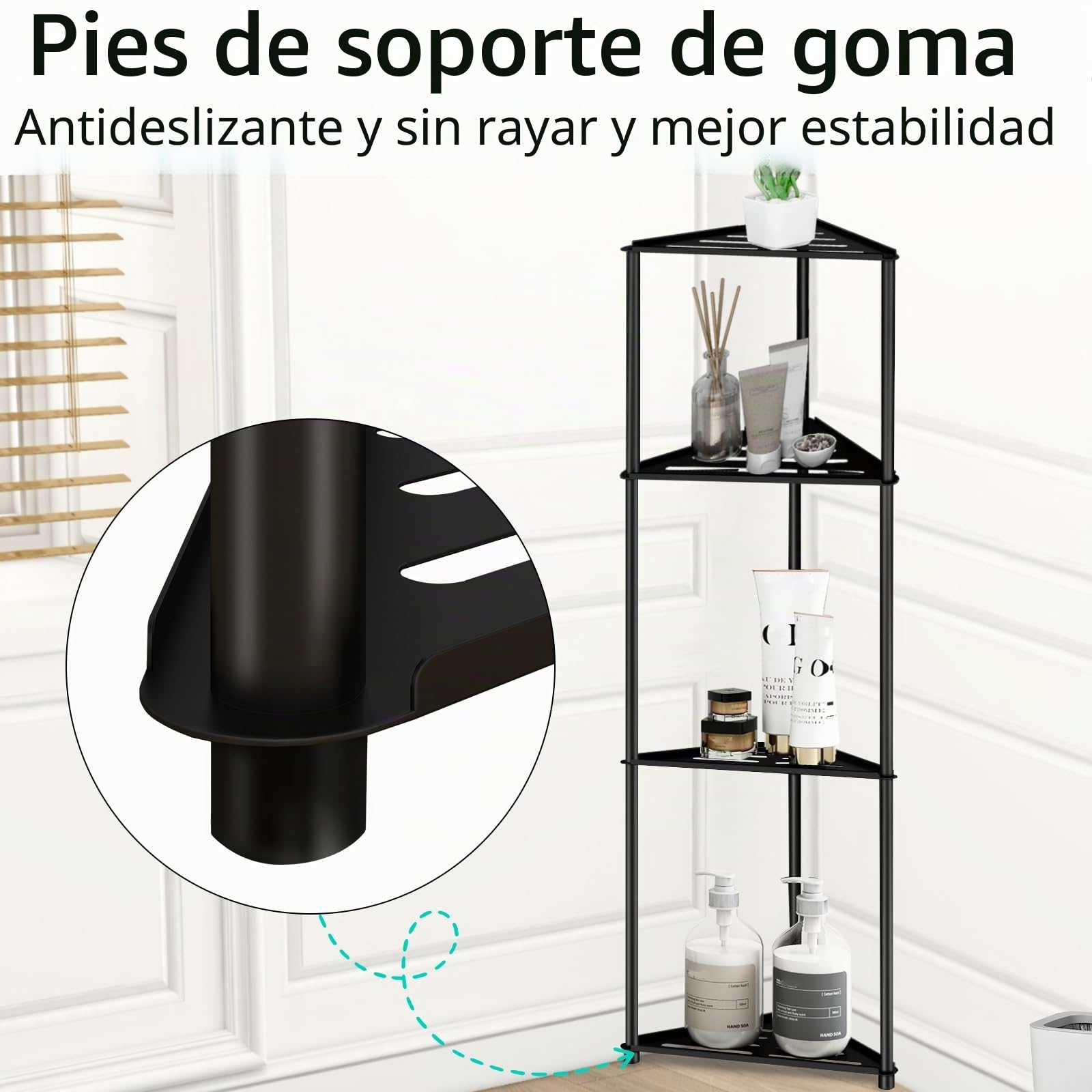 Estante de esquina de ducha de 4 niveles en acero inoxidable, estantes antióxido para ducha interior, negro