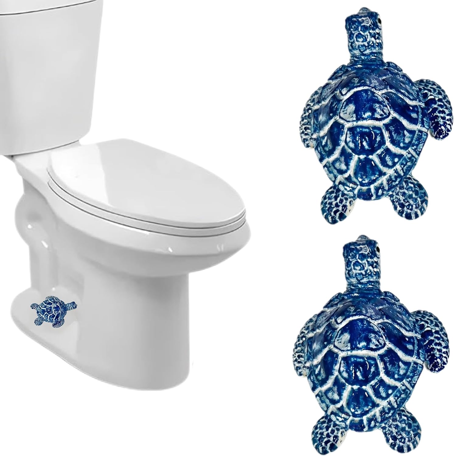 2Pcs Blue Resin Sea Turtle Toilet Bolt Covers, Decorative Screw Caps for Bathroom Floor Bolts, Cute Ocean Beach Bathroom Decor