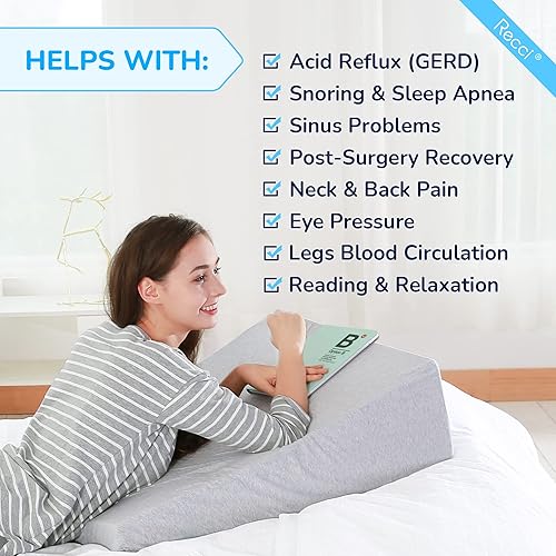 Miniatura 5 de RECCI Almohada de cuña de cama con parte superior de espuma viscoelástica, almohada de cuña para la espalda, almohada de cuña para dormir y reflujo