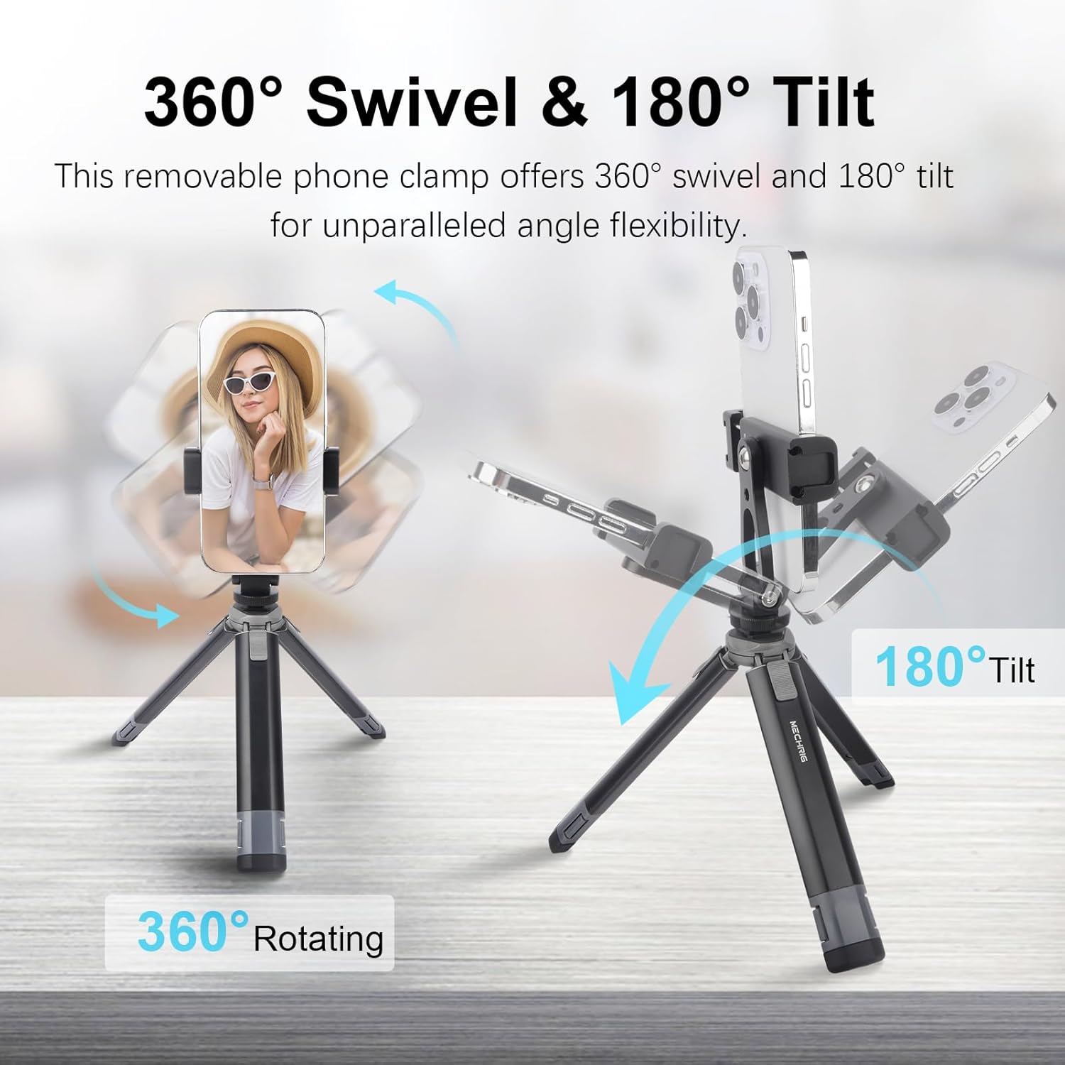 Mini Camera Tripod Kit, All Aluminum Desk Tripod with 360° Phone Holder for DSLR/Action Camera/Cellphone, Phone Tripod Stand Selfie Stick for Video Recording/Vlogging, Max Load 11lbs (SY027)