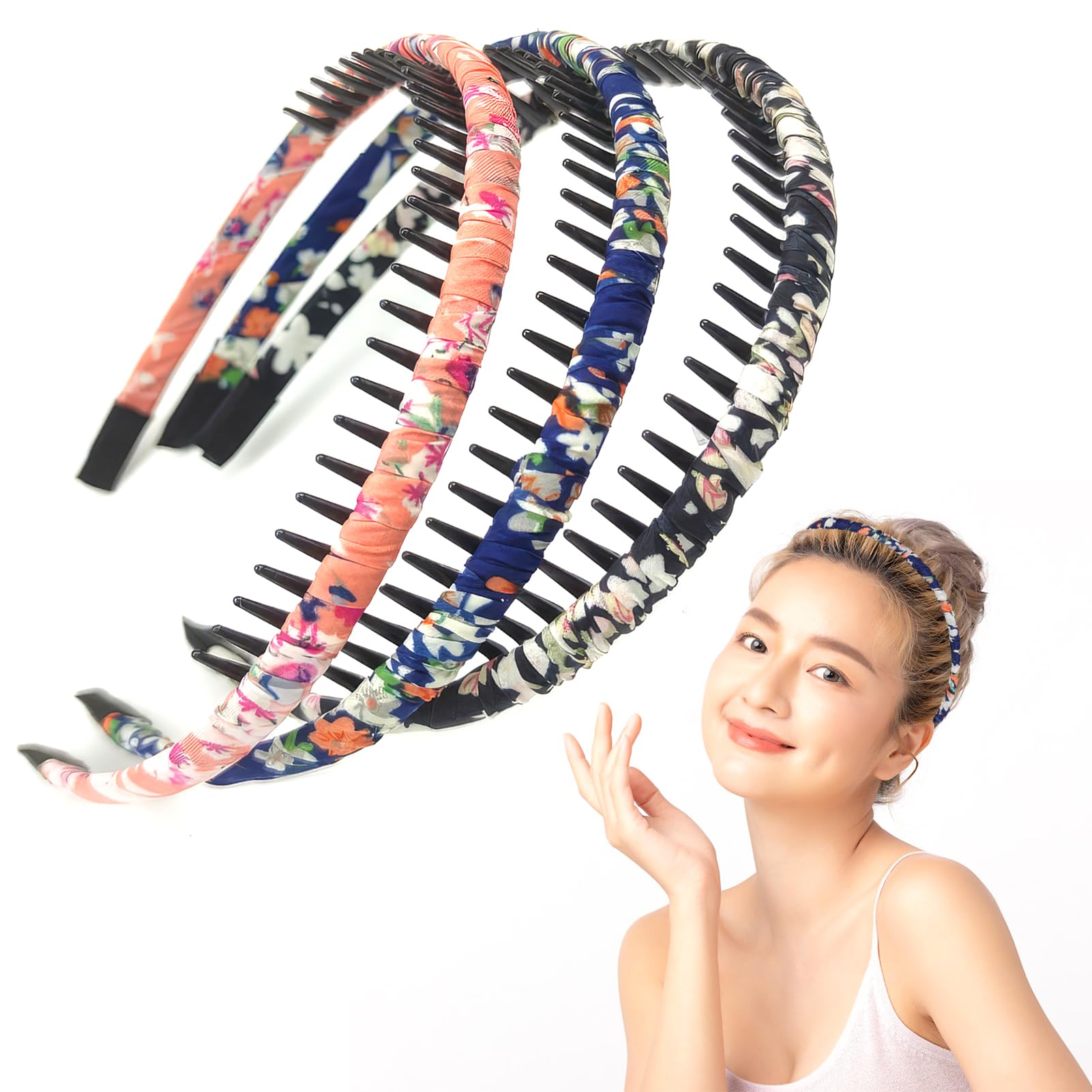 3 Pcs Sharks Tooth Hair Comb Hard Headbands, Plastic Teeth Non-slip Hoops - Image 2