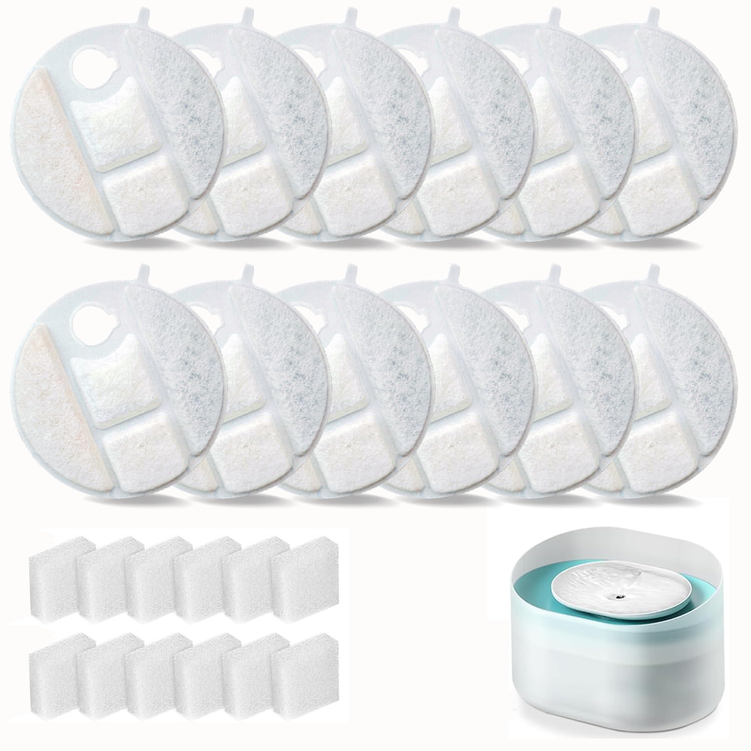 12 Pack Dog Water Fountain Replacement Filters for Petlibro Capsule Dog Fountain PLWF008,Pet libro filters with Replacement Pre-Filter Pump Sponges.