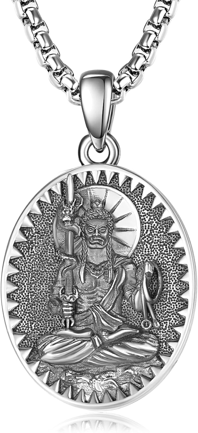 ADMETUS 925 Sterling Silver Zodiac Bodhisattva Amulet Necklace Buddha Talisman Protection Jewelry for Men with 2.5mm 22"+2" Round Box Chain