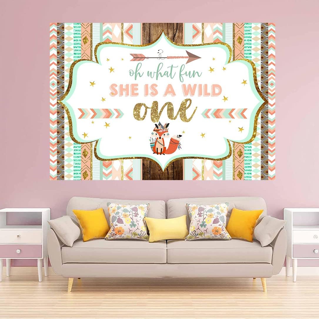 Avezano Tribal Woodland Wild One Birthday Party Decorations Banner Backdrop for Photography Boho Jungle Animals Tribal Background Baby Shower 1st Birthday Decor Banner Supplies (5x3ft)