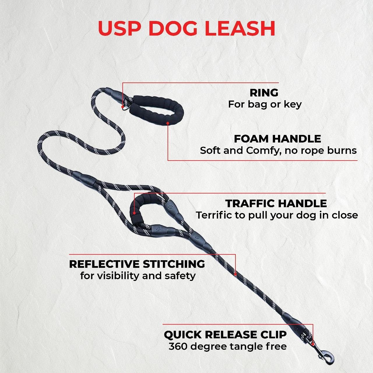 Canophilia Heavy-Duty Traffic Dog Leash with Double Handle (1 Meter) | Reflective Rope for Night Safety | Strong Training & Walking Lead for Medium & Large Dogs (Neon) 1