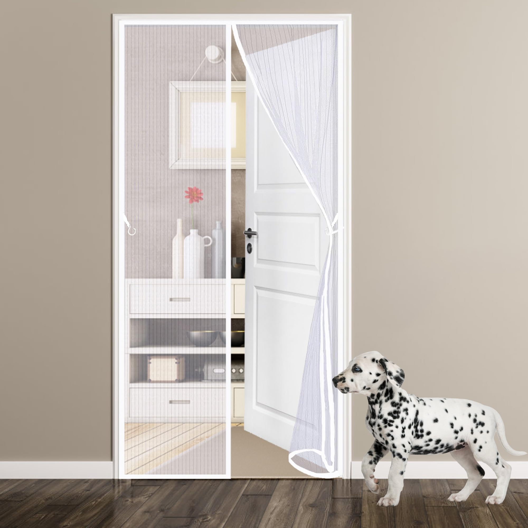 Awmder White Magnetic Fly Screen Door Window, 115 X 205 Cm Insects Curtain Mesh Mosquito Net Shuts Automatically Ultra Seal Easy To Install