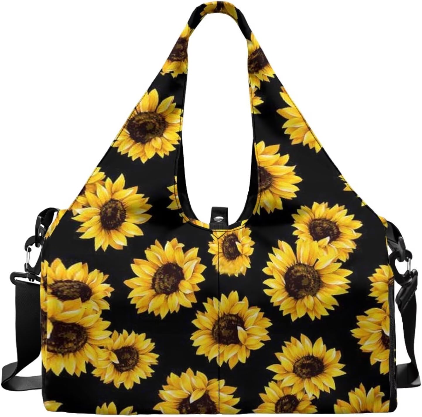Sunflower Gym Bag for Women Hygienic Yoga Mat Bags with Shoe Compartment Sports Duffel Bags Waterproof, Double Zipper Shoulder Bag for Ballet Class Sport