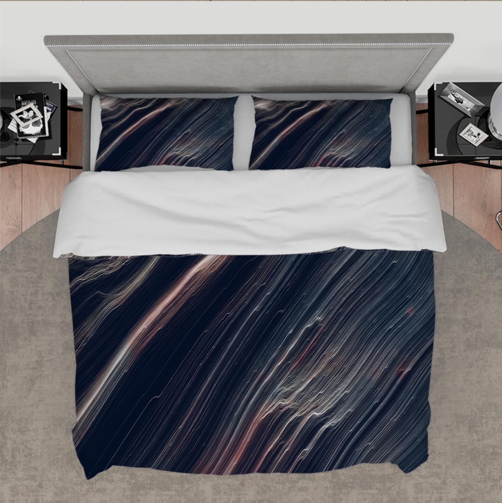 Funda de Edredón Set 3 Piezas Abstracto Textura Geológica Transpirable Microfibra Juego de Ropa de Cama para el Dormitorio con 2 Almohadas Shams 4 Lazos Cremallera 135 x 200 cm