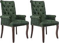 Vista 11 de Juego de 6 sillas de comedor tapizadas, sillas decorativas con respaldo copetudo, sillas de comedor modernas de tela de felpilla con brazos y patas