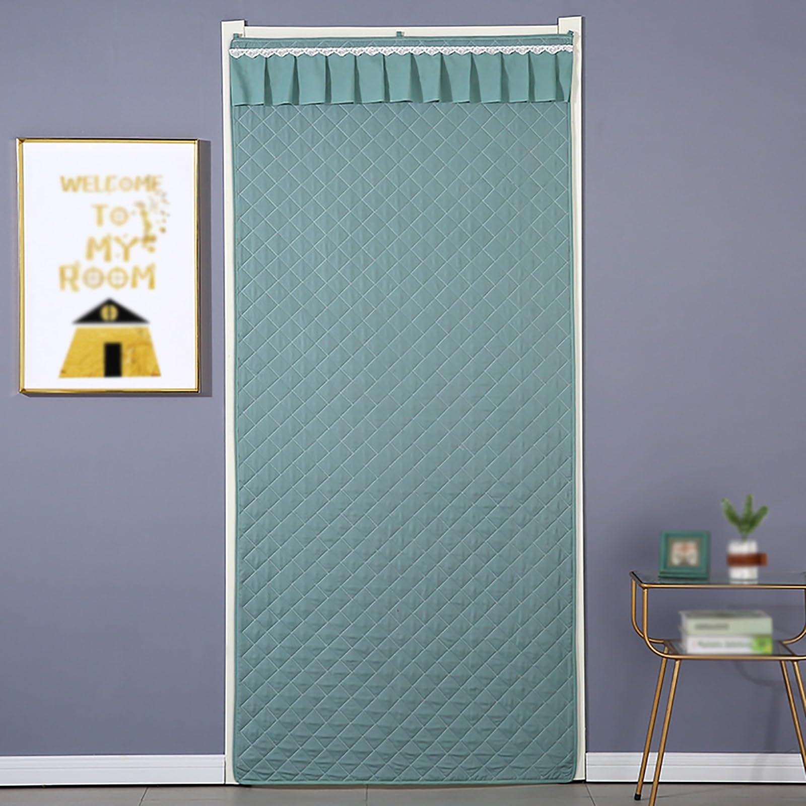 FLYIODFCXV Door curtain, Soundproof Cotton Door Curtain, Punch-free, Suitable for Living Room, Bedroom, Kitchen(Green,150 * 220cm/59.1 * 86.6in)
