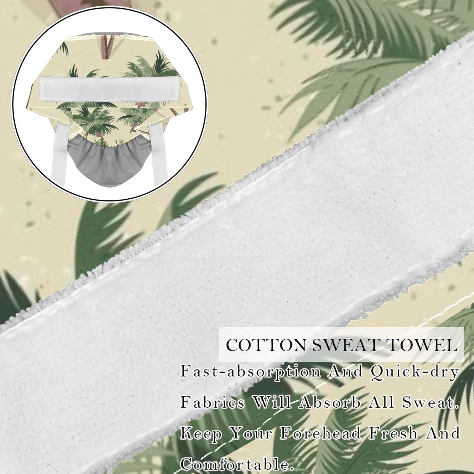 IROLSKDNFH 2 Pcs Working Cap with Buttons Sweatband Tropical Palm Trees Pattern Retro Ribbon Tie Back Bouffant Hats