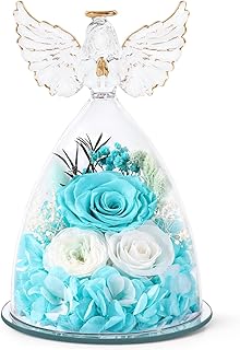 Gifts for Women Mom Preserved Rose Forever Flower in Glass Angel Figurine Fresh Flowers for Delivery Birthday Gifts for Grandma Wife Sister Christmas Anniversary Eternal Roses