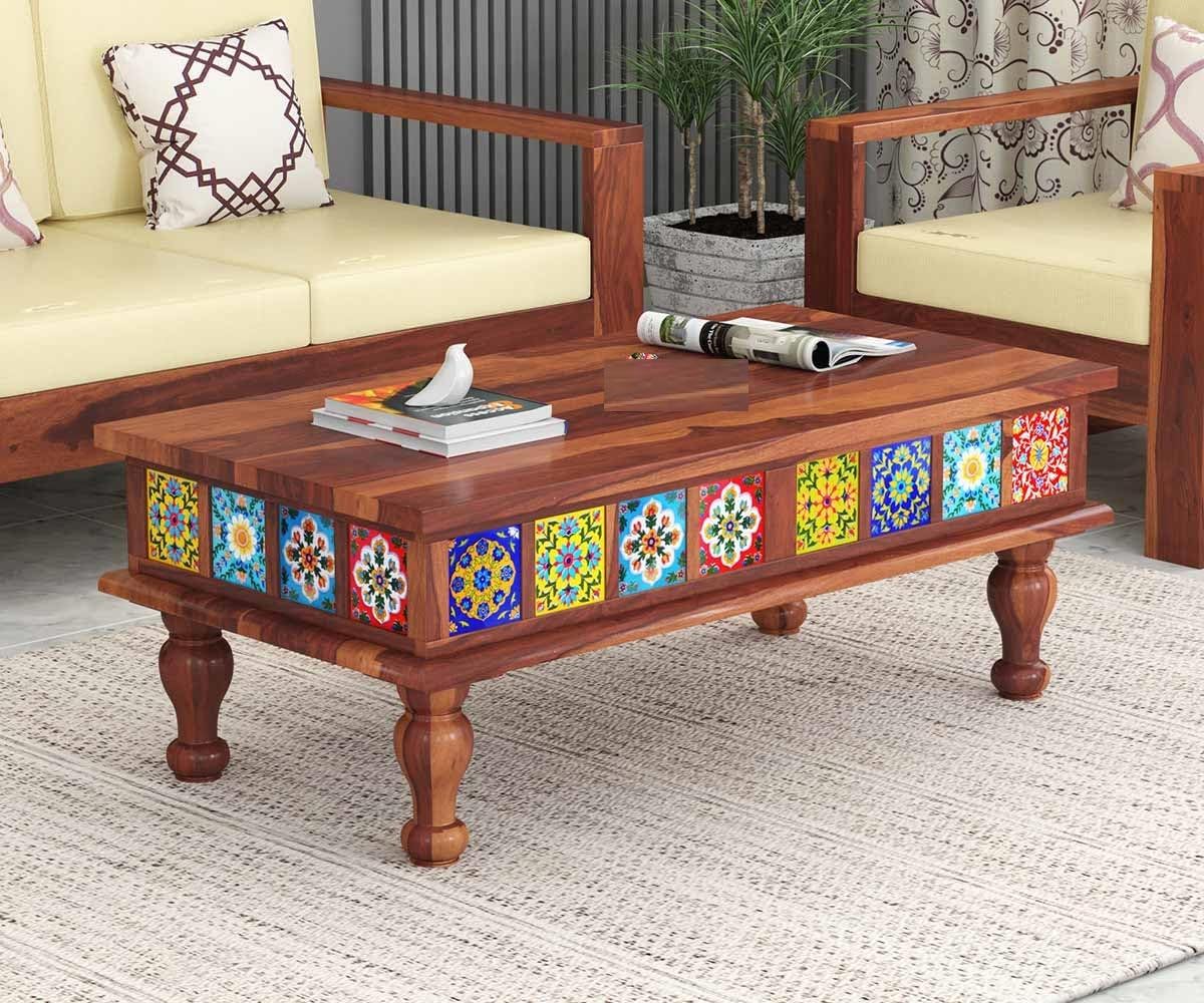 - Solid Sheesham Wood Tile Coffee Table | Sofa Centre Table | Tea Center Table for Living Room | Patio Teapoy Table for Home Furniture (Honey Tiles) (40x23x16 inch)