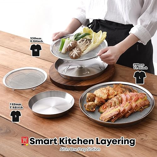 Miniatura 8 de Juego de bandejas de malla de acero inoxidable con bandeja de goteo, cesta y bandeja para freidora de aire, colador de cocina, colador de verduras y