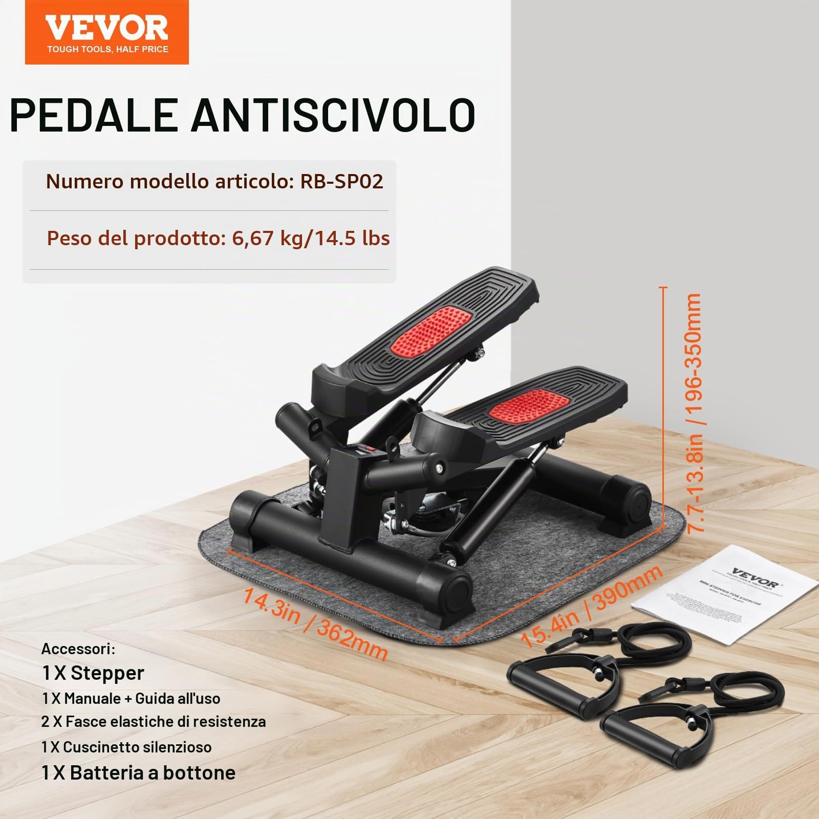 VEVOR Stepper, Mini Stepper per Esercizi a Casa, Stepper Idraulico Fitness Twist con Fasce di Resistenza, Attrezzatura Cardio per Allenamento Corpo, Saliscale con Monitor LCD, Capacità Carico 150 kg