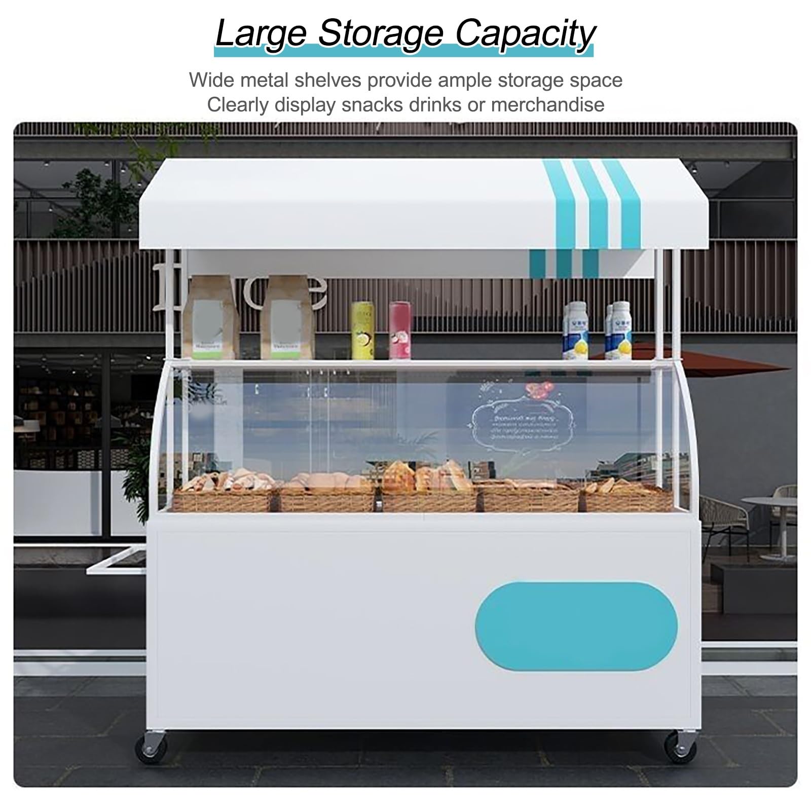 Heavy Du Food Cart con ruote, fornitore di ferro creativo nd con tettuccio parasole e scatola Sto per vendere ac, dolci e giocattoli - Giallo portatile