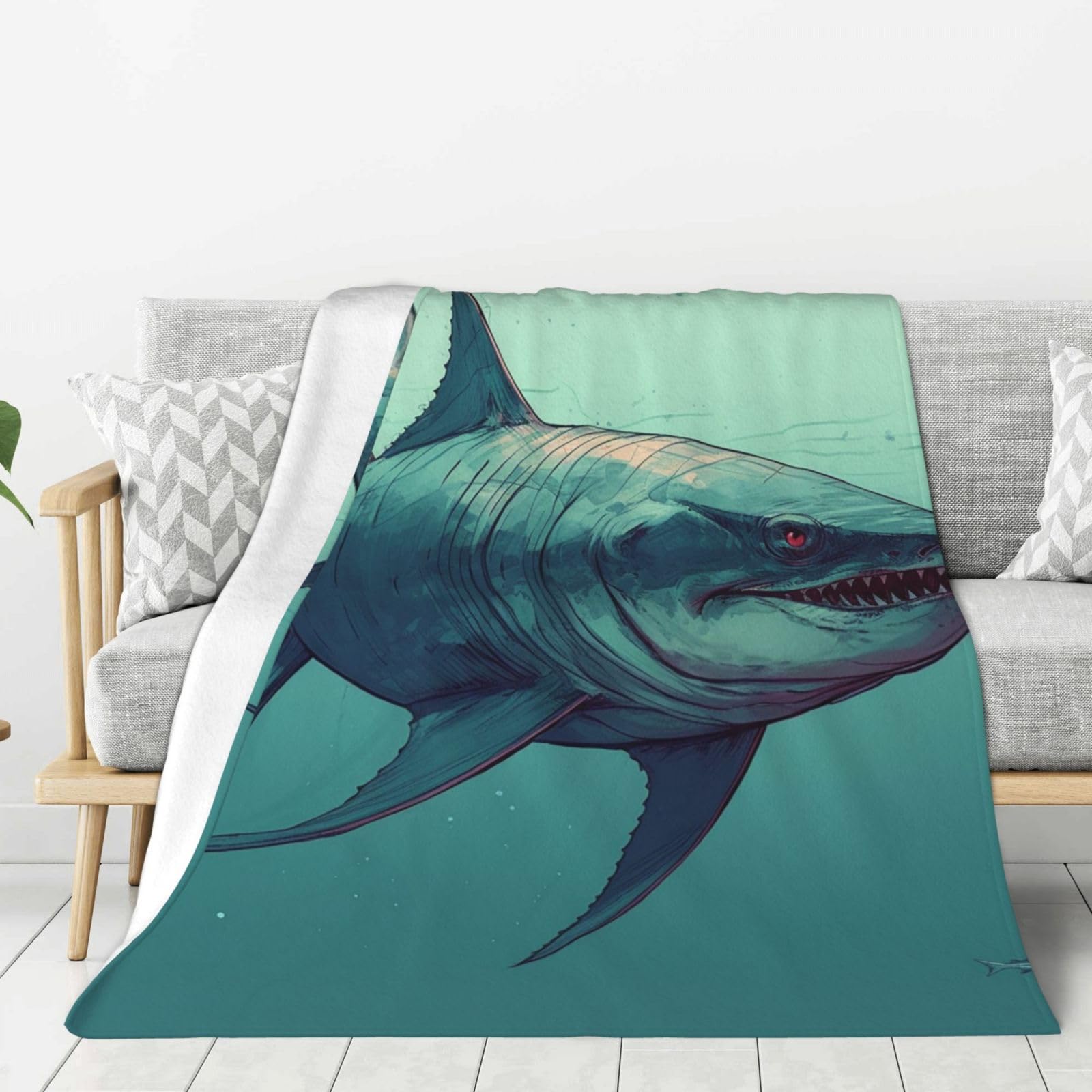 Long Fish Throw Blanket Plush Flannel Fleece Blanket, Soft Lightweight Cozy Blankets 60"X50" for Bed Couch Sofa Travel