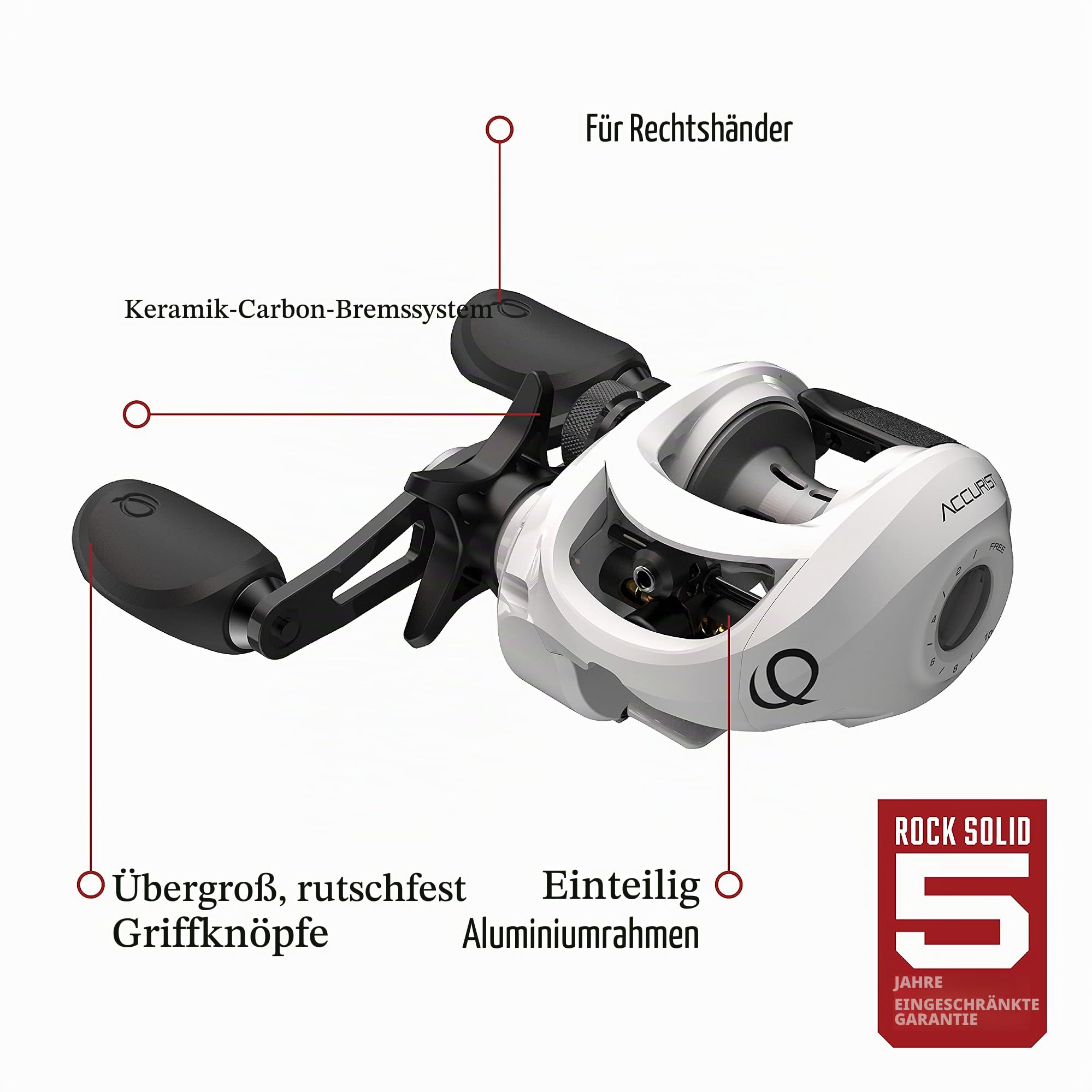 Quantum Accurist Baitcast Fishing Reel, Size 100 Reel, Oversized Non-Slip Handle Knobs and Continuous Anti-Reverse Clutch, One-Piece Aluminum Frame