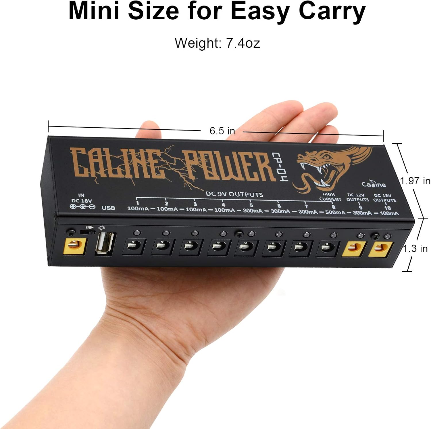 Guitar Pedal Power Supply 10 Isolated DC Output for 9V/12V/18V, 100mA 300mA 500mA Effect Pedal, with USB Port for Charging Mobile Phone Tablet, Short Circuit/Over Current Protection CP-04