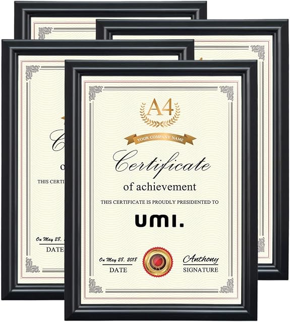 Amazon Brand - Umi A4 Picture Photo Frames Certificate Holder Wall Hanging and Tabletop, Black, 4 Pack
