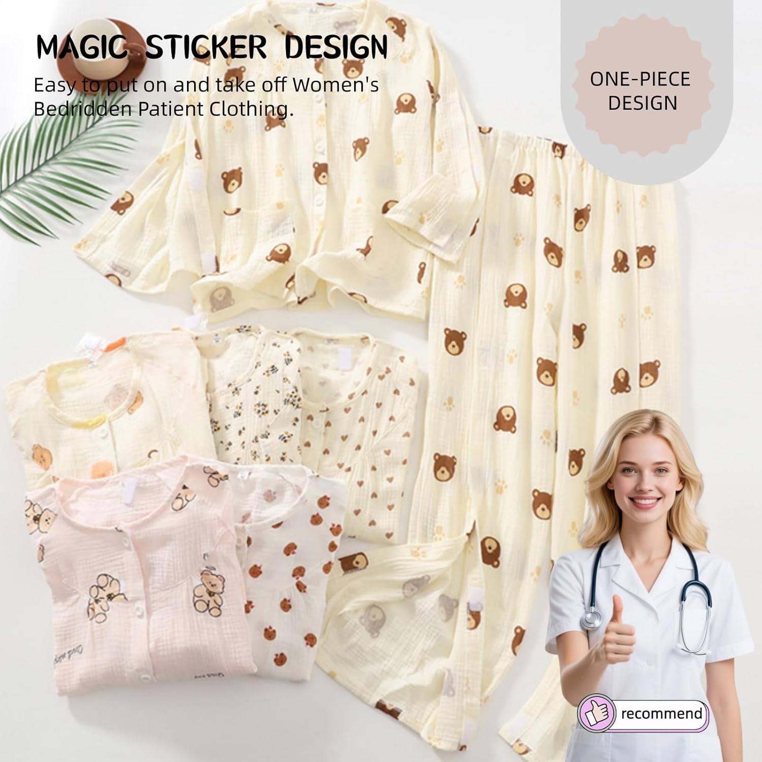 Women's Bedridden Patient Clothing,Disability Clothing,Tear Away Patient Clothing,Patient Clothes,Suitable for Paralyzed Elderly,Post Surgery Dialysis,Fracture Patients,Small floral,L