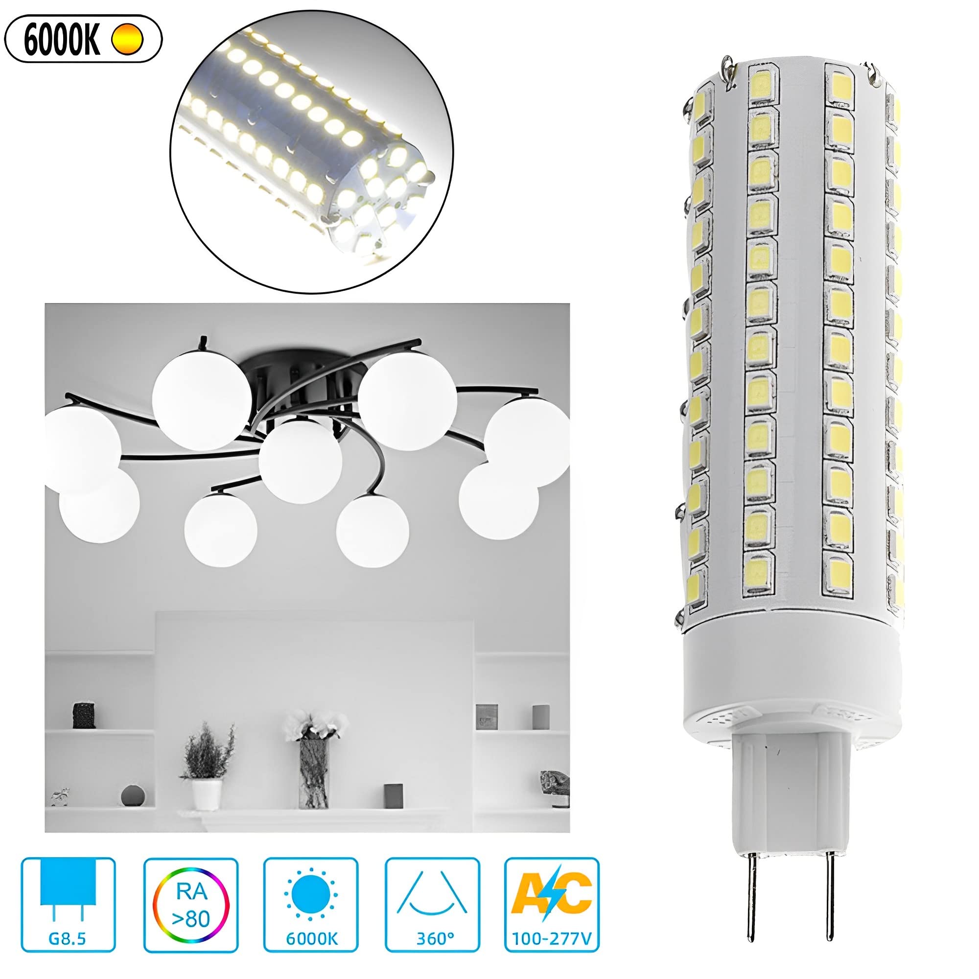 LED-G8,5-Glühbirne 10W [10er Pack] | 1000 Lumen mit 3000K/4000K/6000K | Konstantstrom & Flackerfrei | Bi-Pin-Sockel | AC 100-277V | Nicht dimmbar