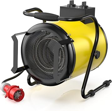 5000W Enhanced Industrial Electric Heater - Portable & Steel Casing - 400V Three-phase Power - Thermostat & Overheat Protection - Ideal for Construction Site, Garage, Greenhouse [Energy Class A]