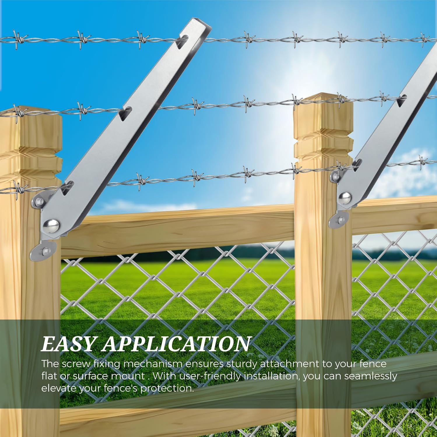 10 Pack Barbed Wire Extension Arms for Wooden Fence Posts, Flat or Surface Mounted Barbed Wire Arm Extensions, Cornered Barbed Wire Arms for Garden and Home, Silver