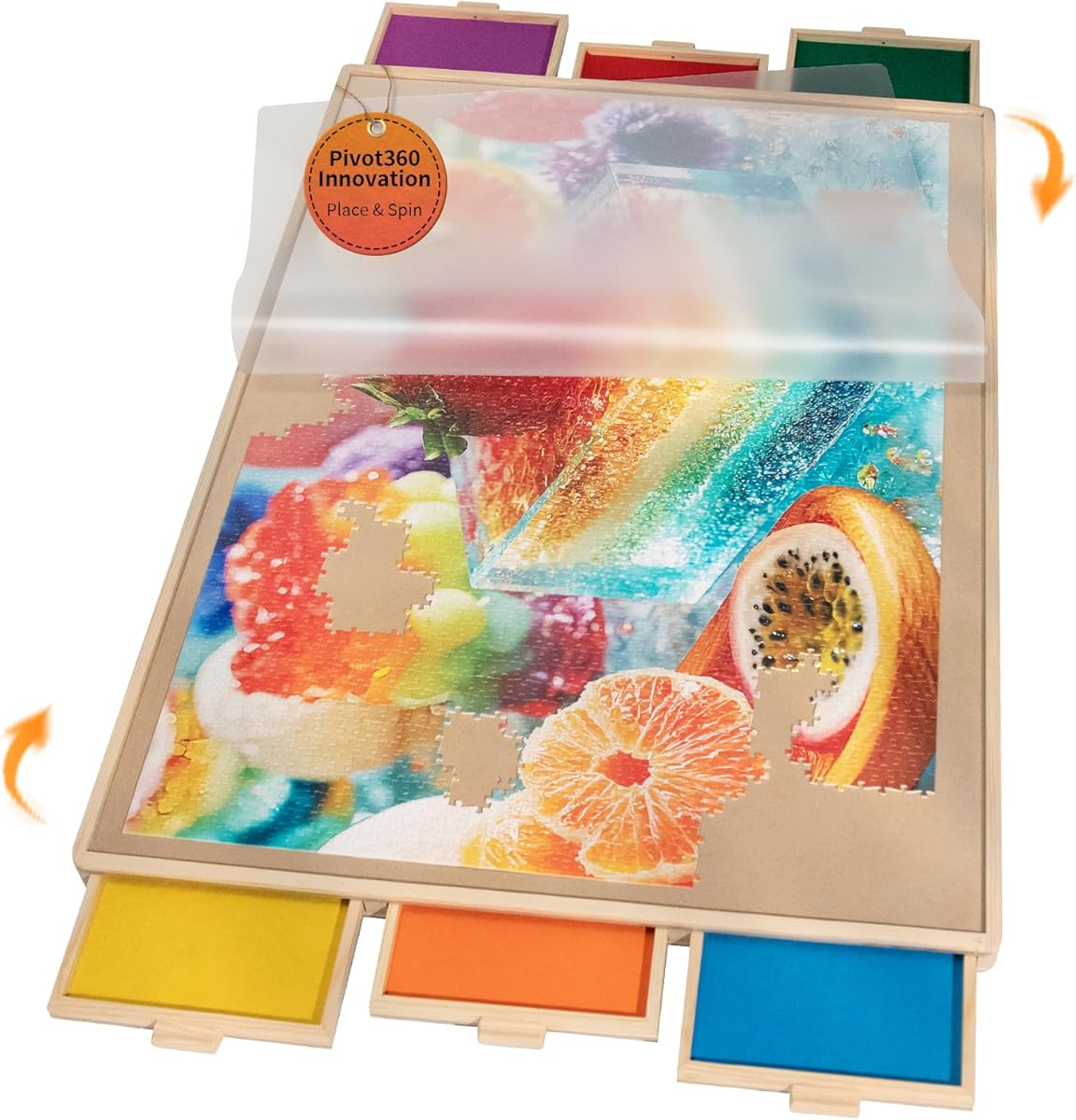 Join&amp;Joy 2000 Piece Puzzle Board Pro, with 6 Drawers &amp; Cover, 40" x 29", Sort-Wise Colorful Felt Drawers, Wooden Jigsaw Puzzle Board, Birthday Gifts for Mom
