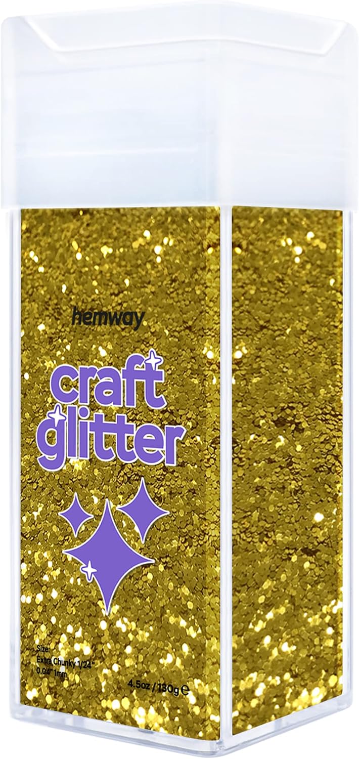 Hemway Glitter Shaker Gold 110g Extra Chunky, Craft Glitter Shaker for Resin & Epoxy Crafts, Christmas Art Supplies, Nail