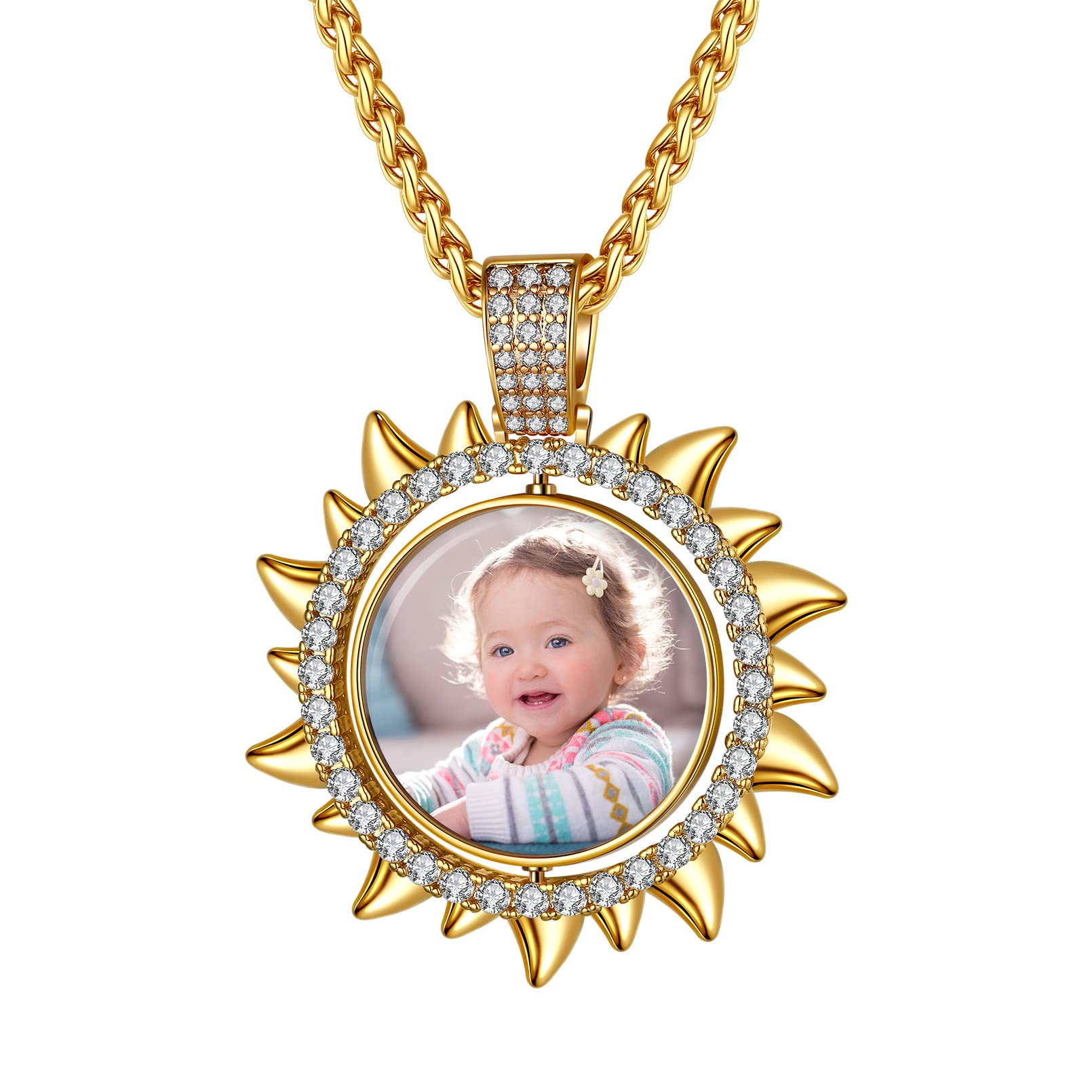 Custom4U Picture Necklace Personalized Photo Circle Chain for Men Women