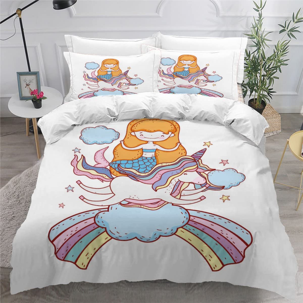 Housse de couette sirène 220x240 arc en ciel pour une chambre magique